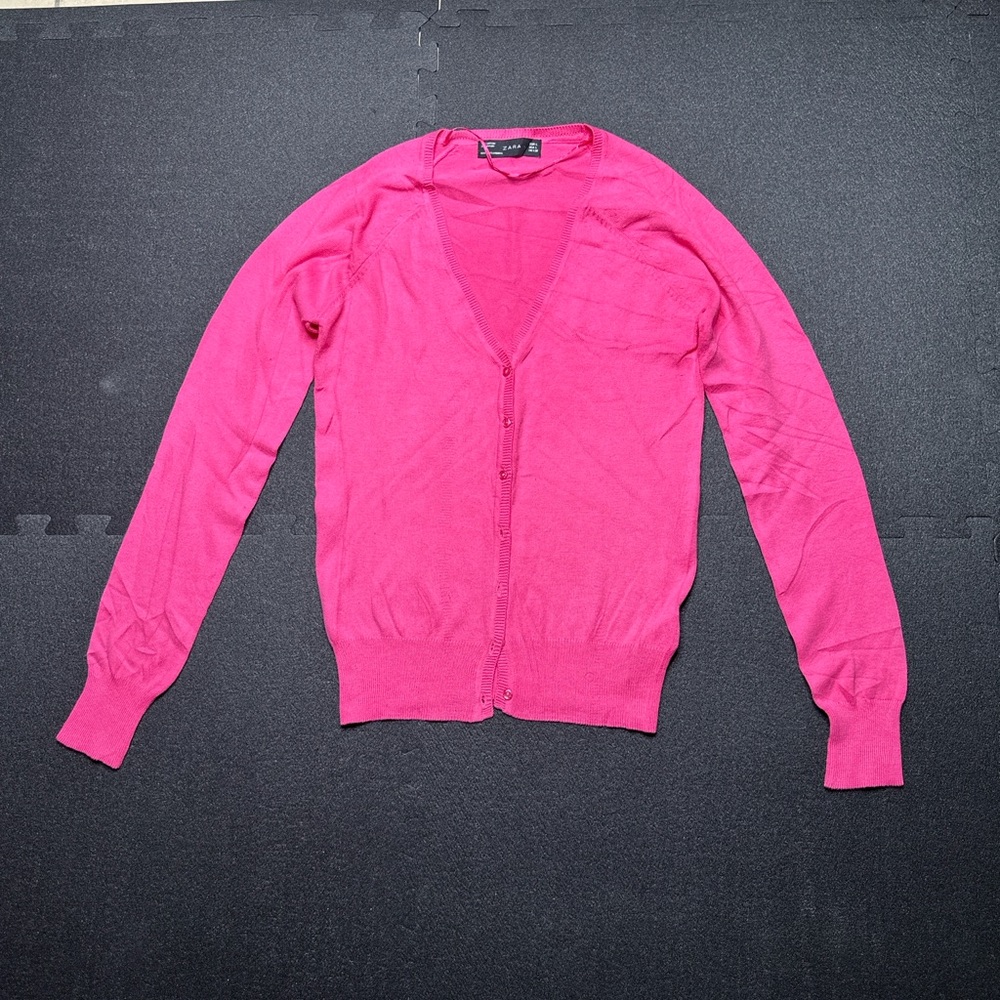 Zara Cotton Fuchsia Cardigan Sweater